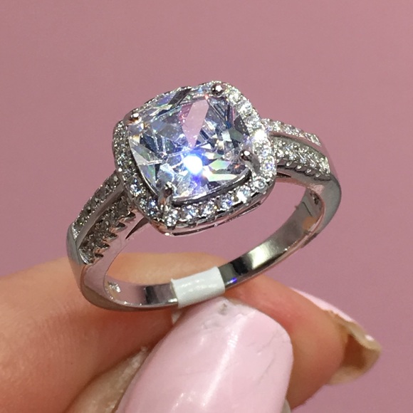 14k white gold engagement halo ring wedding 2 ct - Picture 5 of 8